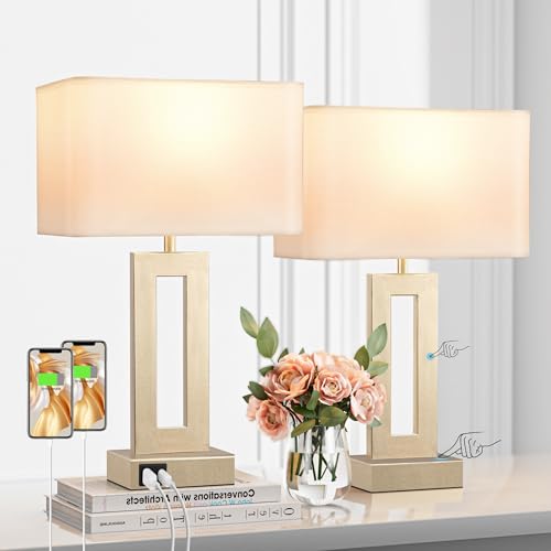 Gold touch table lamp set of 2 with USB charging ports
