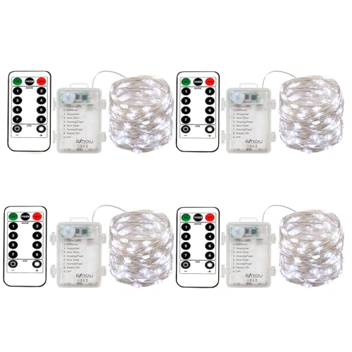 4-pack cool white battery fairy string lights with remote and timer