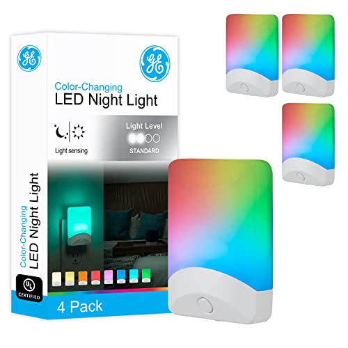 Color-changing plug-in night light with dusk-to-dawn sensor, 4-pack