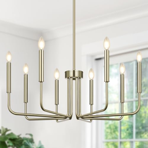 6-light brass farmhouse chandelier for dining room decor, candle style