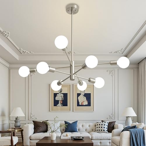 Brushed Nickel 8-Light Sputnik Chandelier for Mid-Century Decor