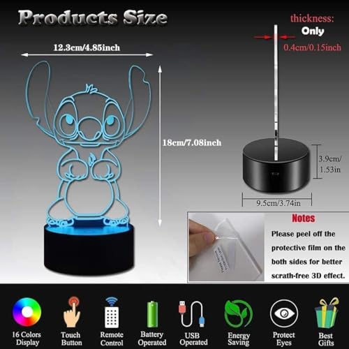 3D illusion night light with 16 color modes for kids' rooms
