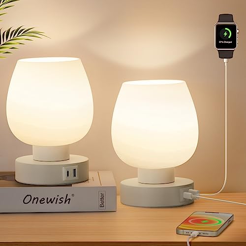 Touch control bedside table lamp set of 2 with USB-C charging port