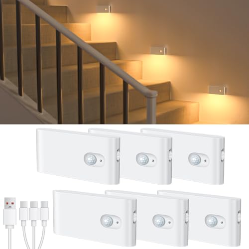 Rechargeable motion sensor night light 6-pack for stairs, hallways
