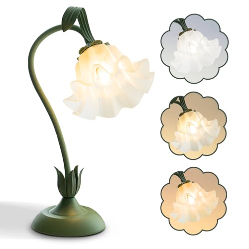 Vintage flower table lamp with 3 color modes, kawaii bedside light
