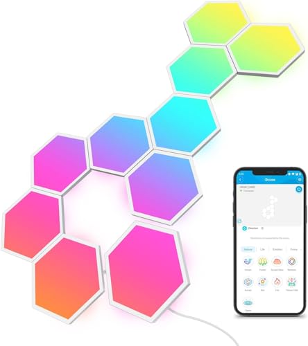 RGBIC hexagon smart LED wall panels for gaming room decor, 10-pack