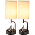 Table lamp set of 2 with 3 USB ports, AC outlet and built-in phone stand