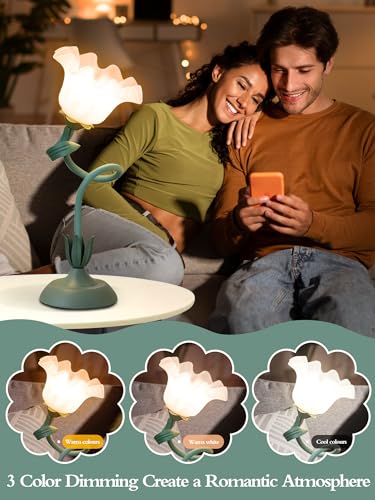 Vintage flower table lamp with 3 color modes, kawaii bedside light