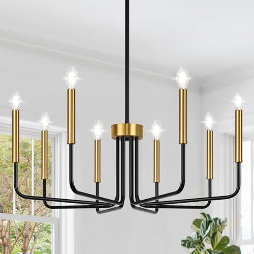 Black and Gold 8-Light Farmhouse Candle Chandelier for Decor