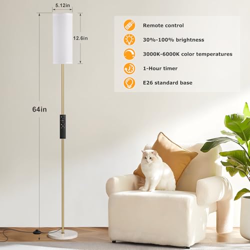64-inch standing floor lamp with remote-controlled dimming, gold