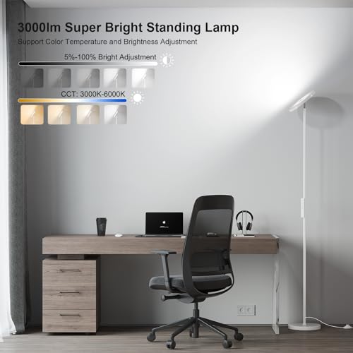 69-inch torchiere floor lamp, 3000-lumen dimmable LED with remote