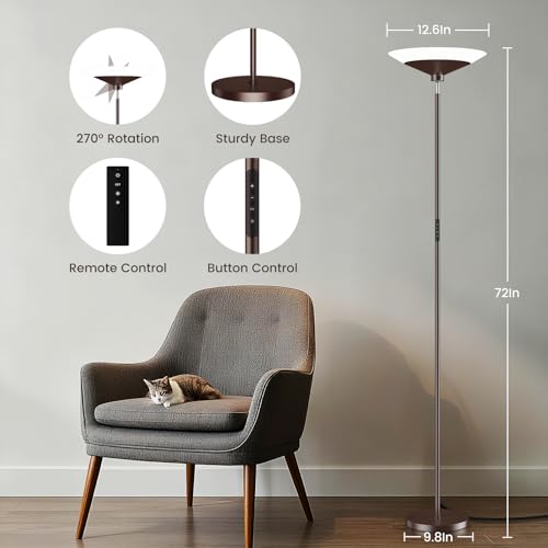 72-inch torchiere floor lamp with remote, 4 color temperatures