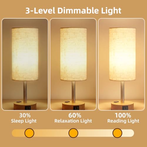 Touch control bedside table lamp with USB-C charging port, dimmable