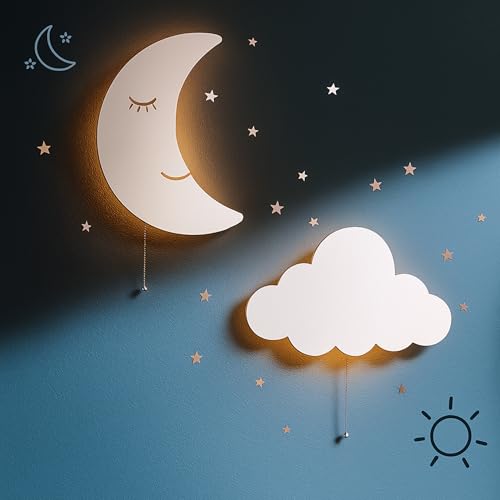 Cloud and moon floating night light duo for nursery and kids' bedroom