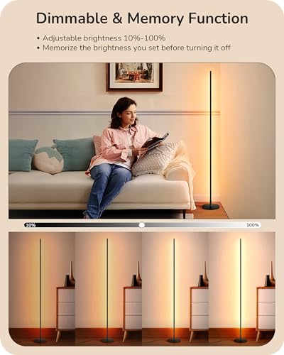 57.5-inch dimmable LED corner floor lamp with adjustable height, black