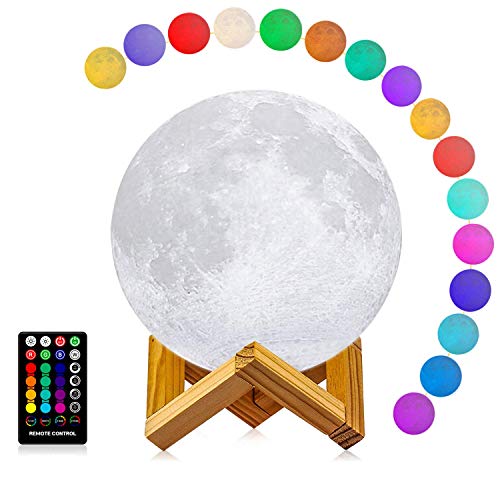 7-inch 3D moon night light with 16 colors and remote control
