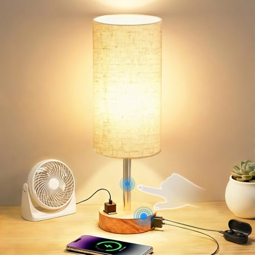 Touch control bedside table lamp with USB-C charging port, dimmable