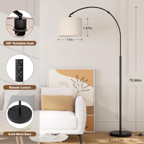 70-inch dimmable arc floor lamp with rotating head for sofas