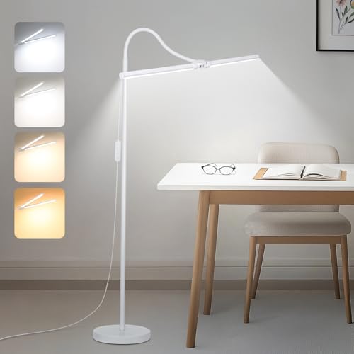 Adjustable gooseneck LED task floor lamp for reading and study