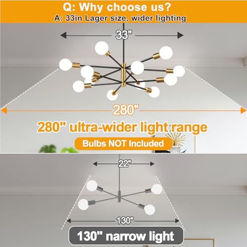 12-light height-adjustable Sputnik chandelier for dining room decor