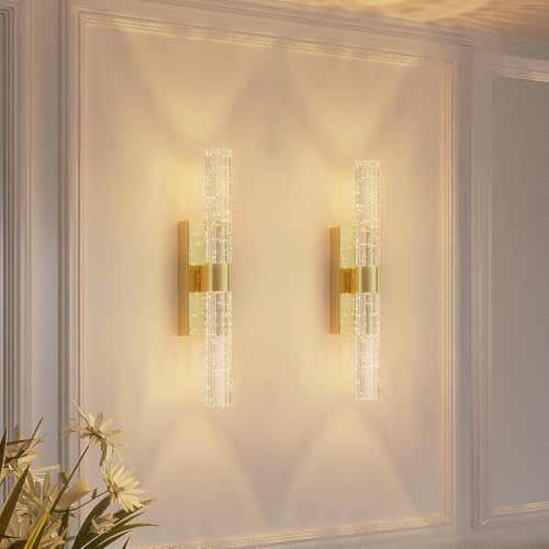 Set of 2 gold rechargeable battery wall sconces, dimmable home decor