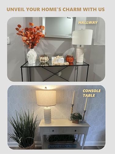 23-inch ceramic bedside table lamp for bedroom nightstands, white