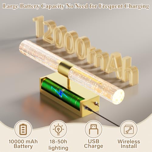 Set of 2 gold rechargeable battery wall sconces, dimmable home decor