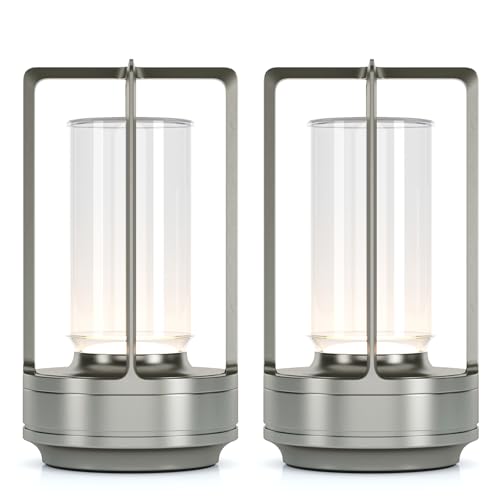 Portable metal table lamp for indoor and outdoor use, 2-pack