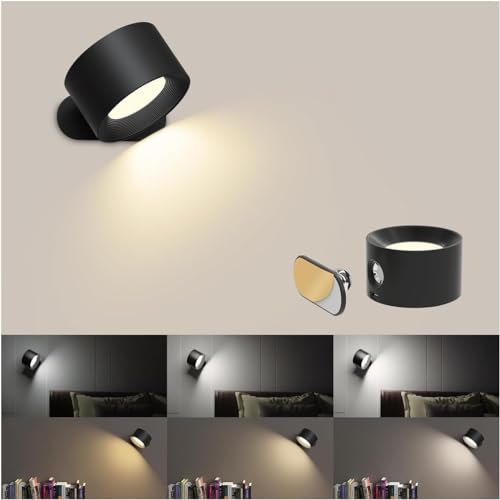Rechargeable magnetic LED wall sconce with 360-degree rotation for decor