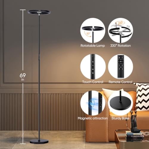 Rotatable modern LED floor lamp, dimmable with remote control