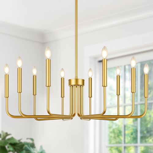 10-light gold farmhouse candle chandelier for dining room decor