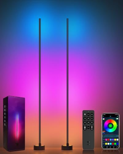 Smart RGB corner floor lamp with app and remote control, 2-pack
