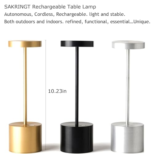 Rechargeable cordless LED table lamp, dimmable, portable, 2-pack