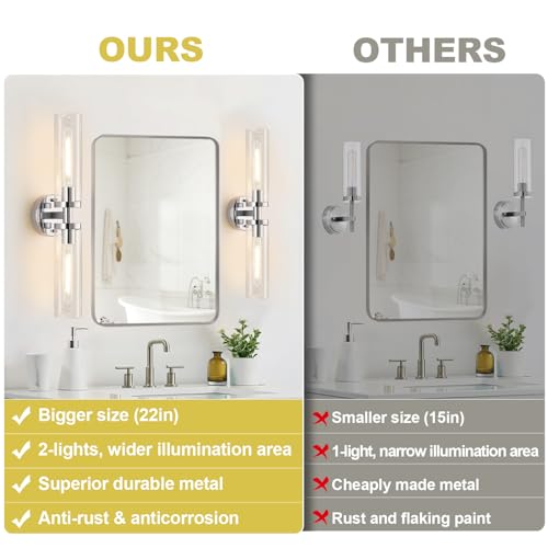 Set of 2 hardwired chrome wall sconces with clear glass decor
