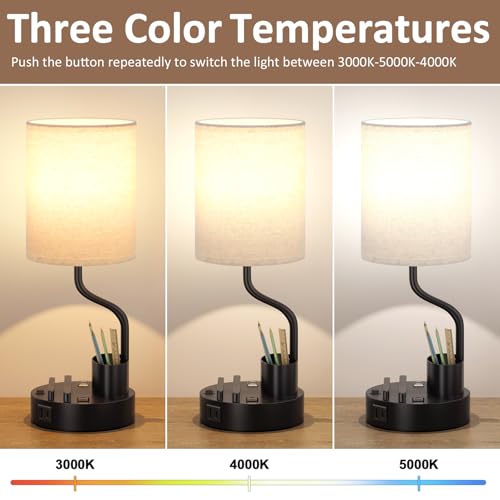 Bedside table lamp set with AC outlet and USB charging ports