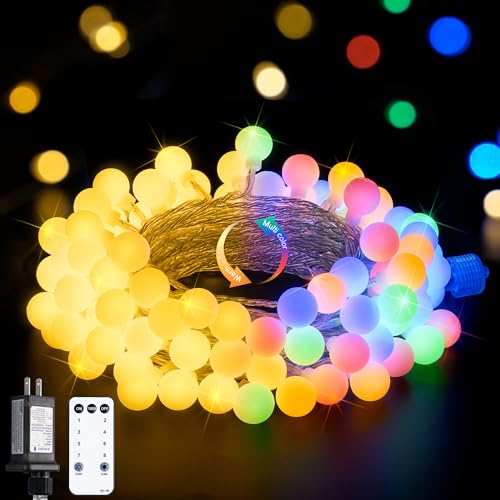 Color-changing globe string light, plug-in, warm white and multicolor