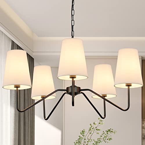 5-Light Chandelier with White Shades, Classic Fixture for Decor