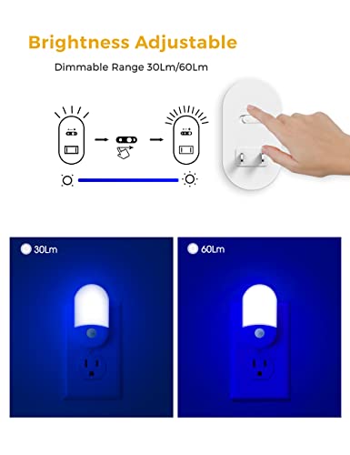 Blue LED night light, plug-in with motion sensor, 2-pack