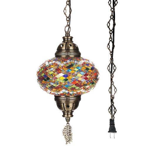 Handcrafted Mosaic Glass Plug-In Pendant Light for Mediterranean Decor