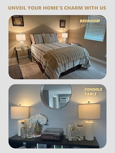 23-Inch Modern Ceramic Table Lamp Set of 2, Farmhouse Bedside Decor