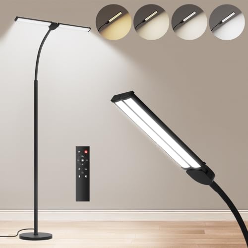 Dual-head gooseneck LED floor lamp with adjustable color temperature