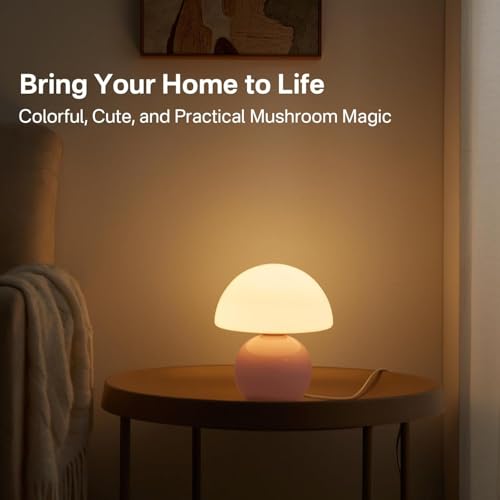 Mini mushroom table lamp for bedroom, mid-century accent