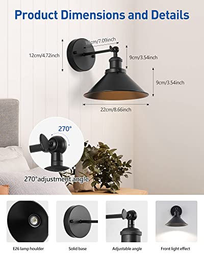 Industrial wireless LED wall sconce set of 2 for farmhouse decor