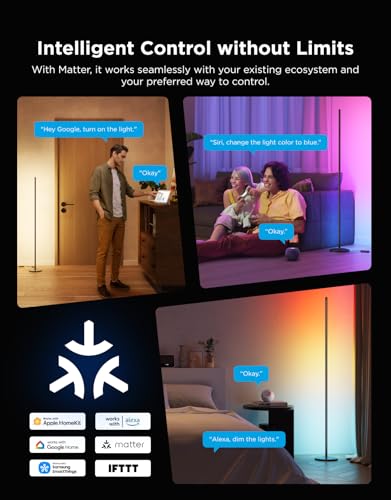 Smart RGBIC corner floor lamp with music sync and app control