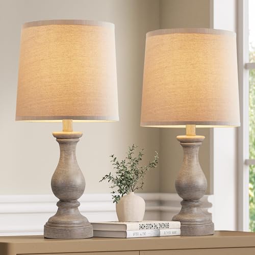 22-inch farmhouse table lamp set with linen shades, rustic style