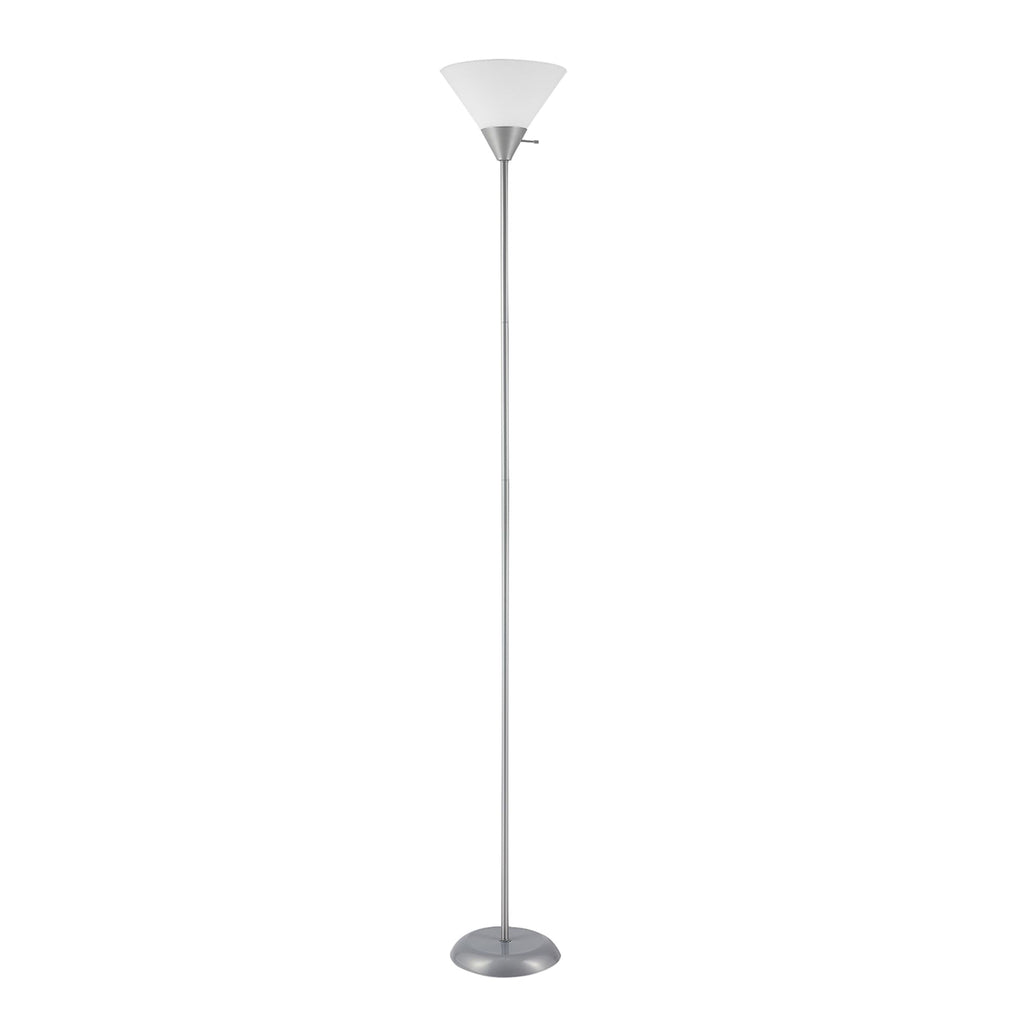 72-inch silver standing floor lamp with rotary switch and white plastic shade