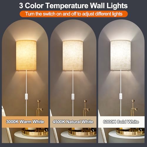 Plug-in linen wall sconce set of 2 for home decor