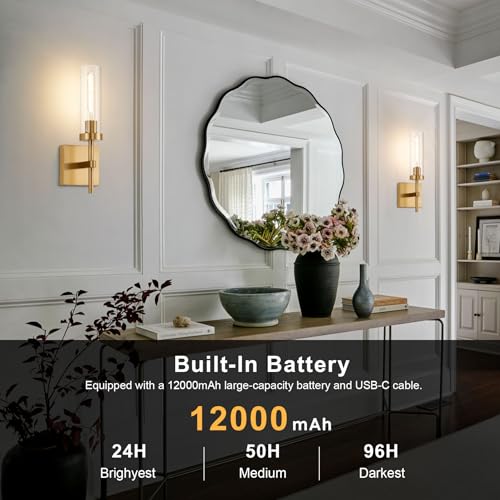 Battery operated gold wall sconce set with remote for home decor