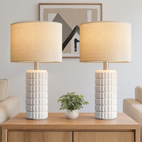Set of 2 farmhouse ceramic table lamps for bedside decor