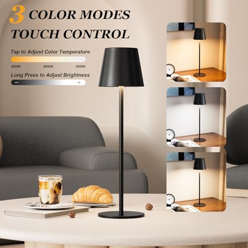 Cordless rechargeable table lamp, 5000mAh battery, 3-color dimming